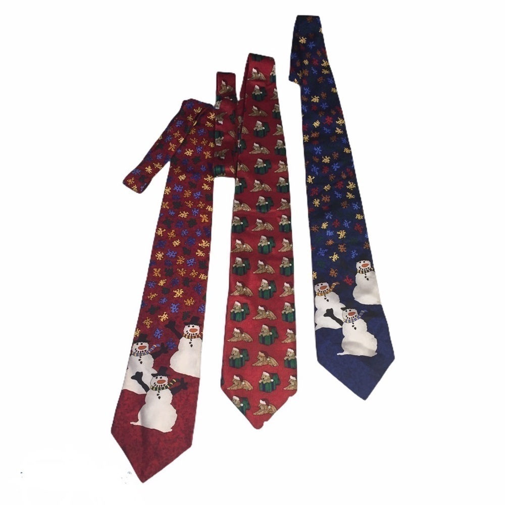 Set of 3 Holiday Silk Ties Snowman & Puppy Prints